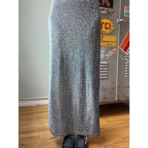 90s vintage silver maxi skirt bias cut lurex 1990s - Picture 2 of 7